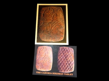 4 3/4' 6 1/2' Wood Cahokia's Birdman Tablet with 1 other Postcard