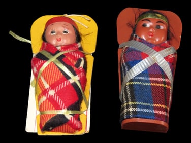 Lot of 2 Vintage Skookum Native American Papoose Doll