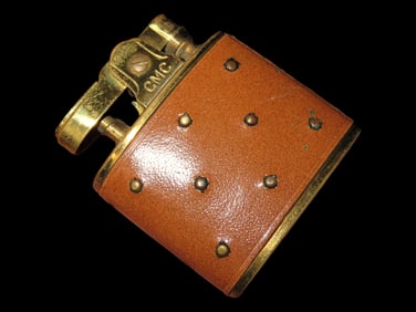 Antique Lighter CMC Brand Brown Leather Wrap