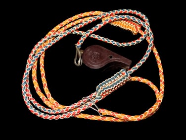 Vintage Red, Orange, Blue, and Red Lanyard with Whistle