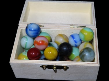 3 1/2' X 2' X 2' Wooden Box of Marbles