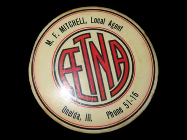 Aetna Advertising Mirror M.F. Mitchell Local Agent, Oneida, Illinois