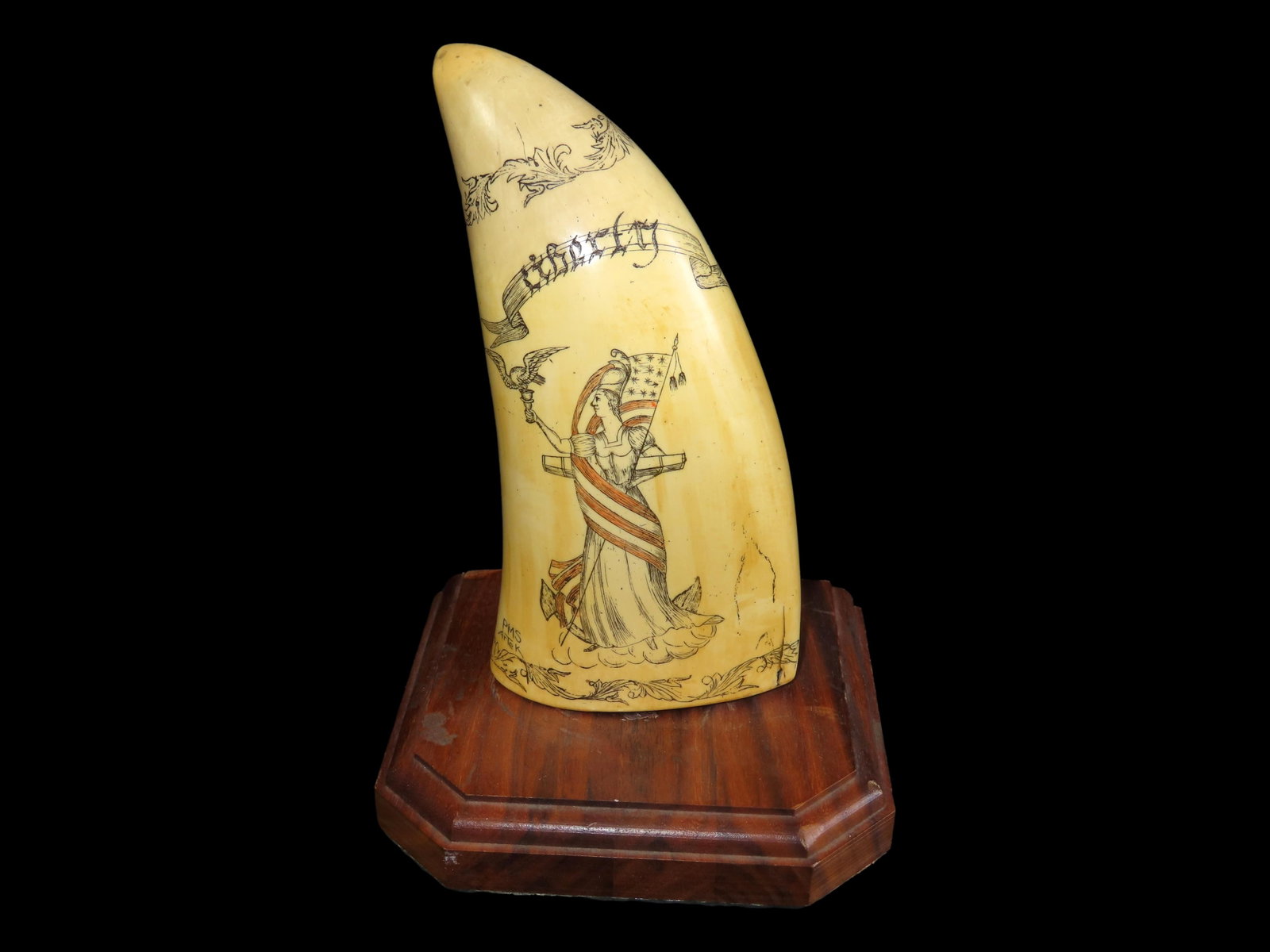7 1/2" X 4 1/2" Resin Whale Tooth with Scrimshaw: 7 1/2" X 4 1/2" Resin Whale Tooth with Scrimshaw
