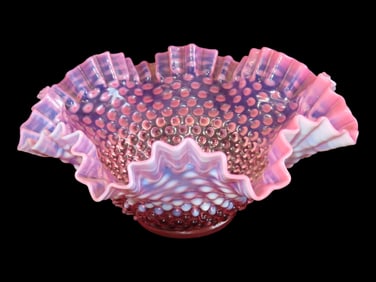 9 3/4' Fenton Cranberry Opalescent Hobnail Bowl