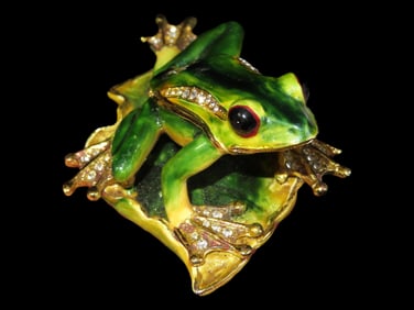 3 3/8' Frog Jeweled Trinket Box with Austrian Crystals