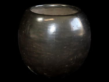 2 3/4' X 3' Santa Clara Pueblo Black Clay Pot Signed on Bottom