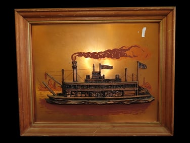 Vintage 16' X 13 1/2' Framed 3/D Copper Steam Boat By John Louee