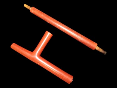 18 5/8' Red Catlinite 'T' Pipe w/ Stem, Late 1800's, Ex. Charles Cook Collection