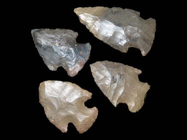Lot of 4 Southern Illinois Arrowheads, Ex Clarence Blair Collection