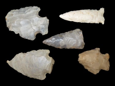 Lot of 5 Southern Illinois Arrowheads, Ex Clarence Blair Collection