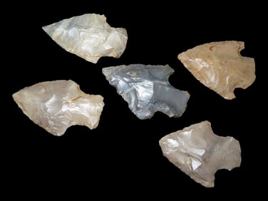 Lot of 5 Southern Illinois Arrowheads, Ex Clarence Blair Collection