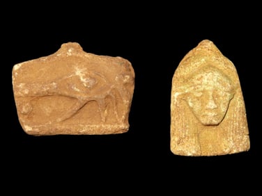 Lot of 2 Amulets, Eye of Horus and Pharaoh, Antique Egyptian Pieces