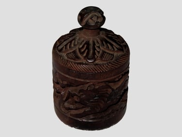 2 3/4' Antique Carved Oriental Container with Lid