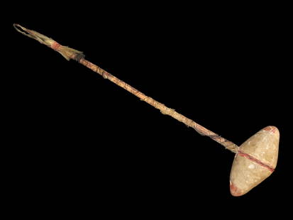 14" War Club, Plains Indian Ponny Warrior, Circa 1850's, Gilbert Dilley, Akron Ohio, Dyed Horse Hair: 14" War Club, Plains Indian Ponny Warrior, Circa 1850's, Gilbert Dilley, Akron Ohio, Dyed Horse Hair Wrapped Handle
