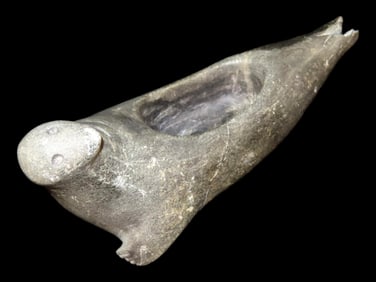 7' Alaskan Seal Effigy, Motley COA, An Inuit Piece Made of Soapstone