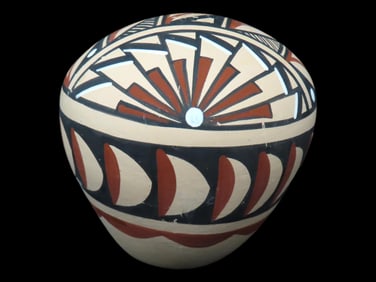 Light Clay Toned Decorative Figure with Red, Black and White Design with a Lizard Accent