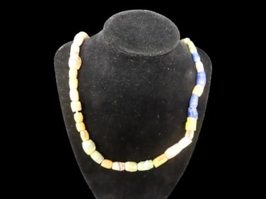 Multicolored Bead Necklace with Woven Hyacinth Cord