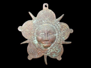 4 1/4' Early Pendant Copper Circa Early 1800's - Early 1900's Mexican Spanish Era Pre-Columbian Sun