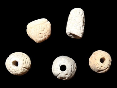 Group of Decorated Effigy Beads, Pre Columbian, Found in Ecuador, Manabi Culture, ca. 500 BCE to 500