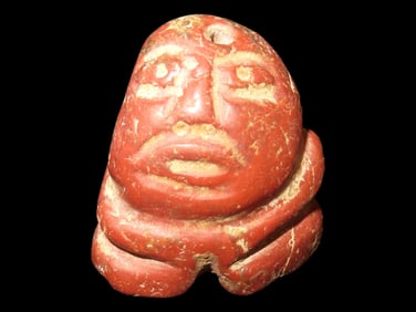 1 1/2' Tall, Pre Columbian Human Effigy Pendant, Red Jasper
