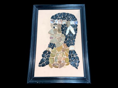 'Native American Brave' artwork made with arrowheads, flakes, heartbreaker arrowheads, and stones. 1
