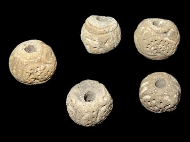Lot of Decorated Bead Pre Columbian, Ecuador, Manabi Culture 500 BC-500 AD