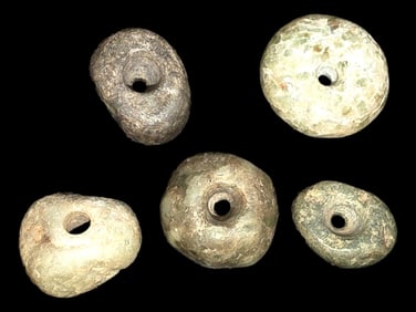 Lot of 5 Pre Columbian Jade Beads, Guatemala