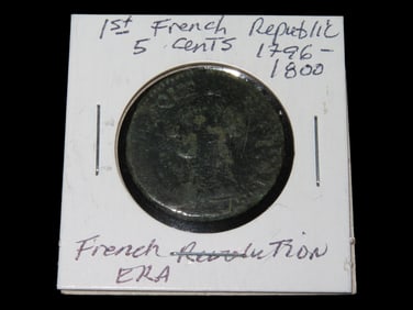 1st French Republic 5 cents, French Republic Era 1796-1800 Coin