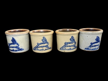 1 3/8" X 1 3/8" Lot of 4 Designed Rabbits Stoneware