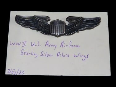 WW2 US Army Air Force Sterling Silver Pilots Wings