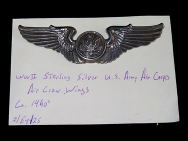 WW2 Sterling Silver US Army Air Corps Aircrew Wings 1940