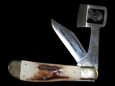 5 1/8" Cherry Tree Chopper Knife Elk Horn 1981