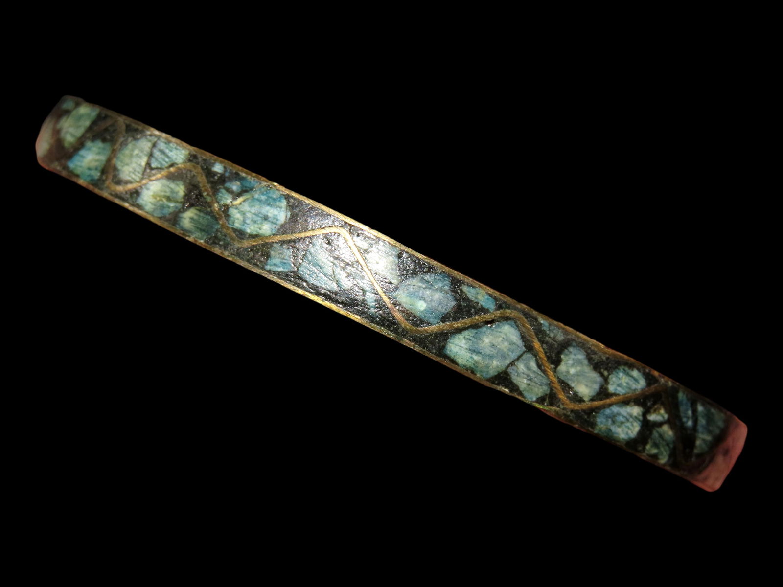 2 7/8" Ornate Vintage Oriental Brass Inlaid Bracelet (1 of 5)