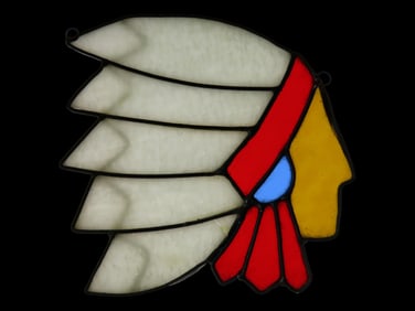 7 1/2" Vintage Stained Glass Sun Catcher- Native American w/Headdress