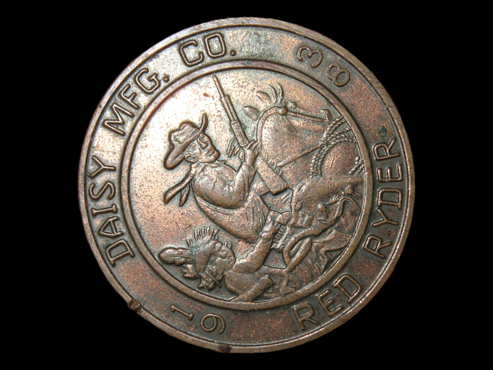 Daisy Red Ryder 1938 Bronze Emblem from Daisy BB Gunstock (1 of 3)