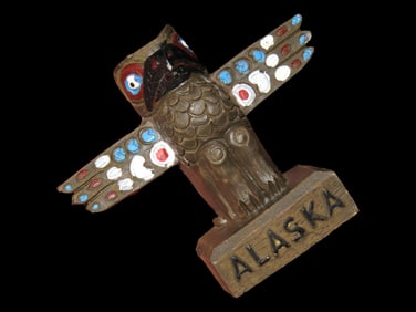 Hand Carved and Painted Souvenir Totem Pole from Alaska