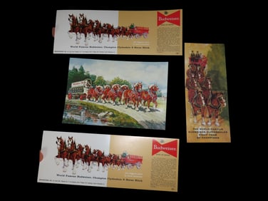 Lot of 2 Anheuser Bush Budweiser Clydesdale 8-Horse Hitch Giant Postcards w/1 info card, and 1 Meist