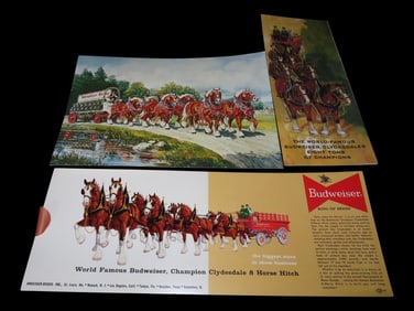 Lot of 1 Anheuser Bush Budweiser Clydesdale 8-Horse Hitch Giant Postcards w/1 info card, and 1 Meist