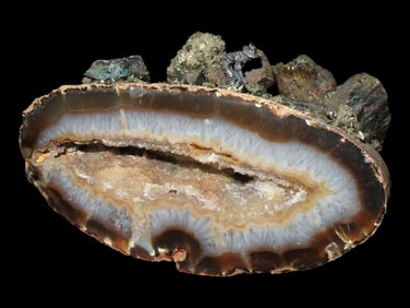 Vintage Agate Geode Rock Diorama Pewter Miners Mining Gold