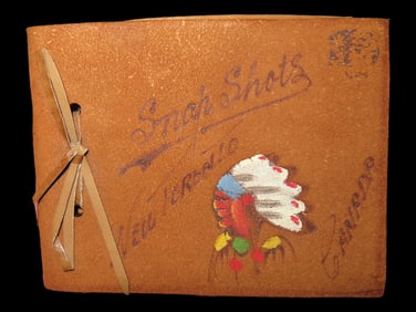Vintage Tourist Trade Souvenir "Snap Shots" Photo Album, featuring Native American figure