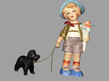 8 1/2" Antique Lipper & Mann Creations, Japan Bisque Boy w/Dog