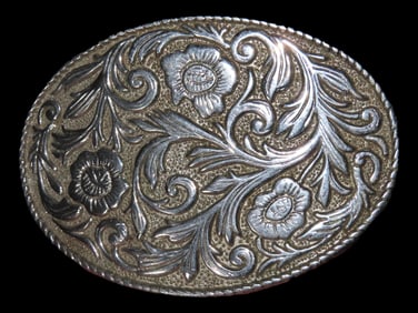 Silvertone Floral Design Belt Buckle