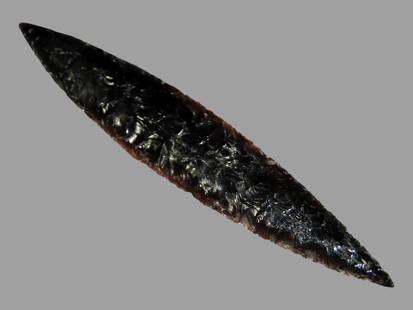 5 3/4" Bi-pointed Pre-Columbian Blade Made of Obsidian, Eastern Ocean Front of Peru: 5 3/4" Bi-pointed Pre-Columbian Blade Made of Obsidian, Eastern Ocean Front of Peru