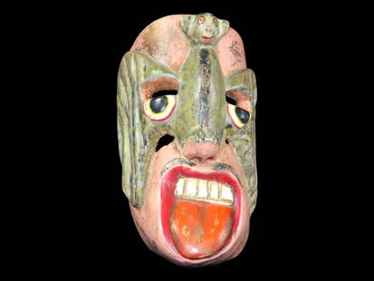9 3/8" X 5 1/2" Amazing Authentic Carnival Mask 20th Century Mexico, Bat-Faced Human Effigy Carved: 9 3/8" X 5 1/2" Amazing Authentic Carnival Mask 20th Century Mexico, Bat-Faced Human Effigy Carved Wood