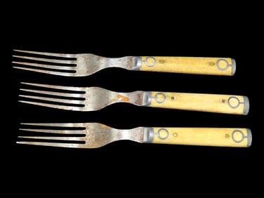 Set of Civil War Era Silverware, 3 Forks, Bone and Lead Handles
