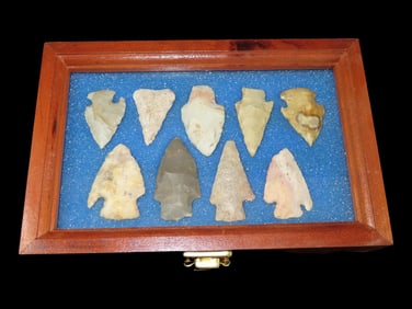 6" X 9" Cherry Frame with 9 Arrowhead, EX Steve McCabe, Sullivan Co., Missouri