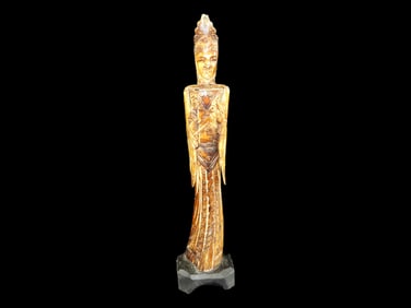 12 Antique Chinese Carved Bovine Bone Empress Statue