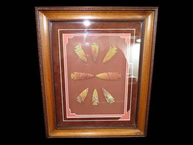 Selection of 8 High Quality Reproductions Flint Arrowheads in a Professional Framing, Made by