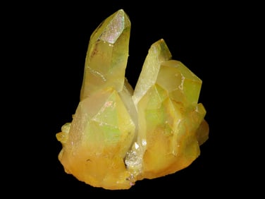 203 gram Quartz Crystal Cluster Formation Coated in Titanium Yellow Color