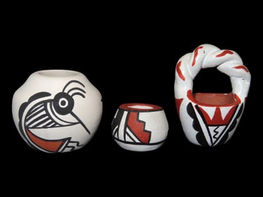 3 Native American Pottery Miniatures Signed